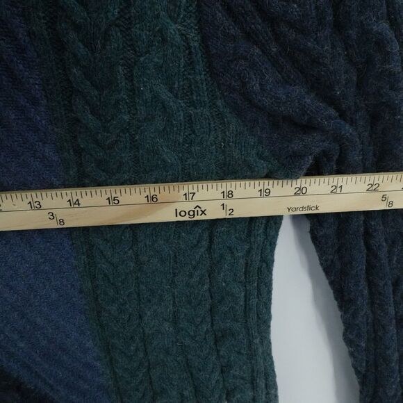 LL Bean Womens Medium Blue Wool Blend Sweater Cable Knit Cowl Neck Asymmetric - Picture 3 of 14